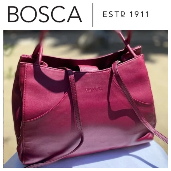BOSCA NAPPA LEATHER CROSSBODY BAG. IN RASPBERRY NWT